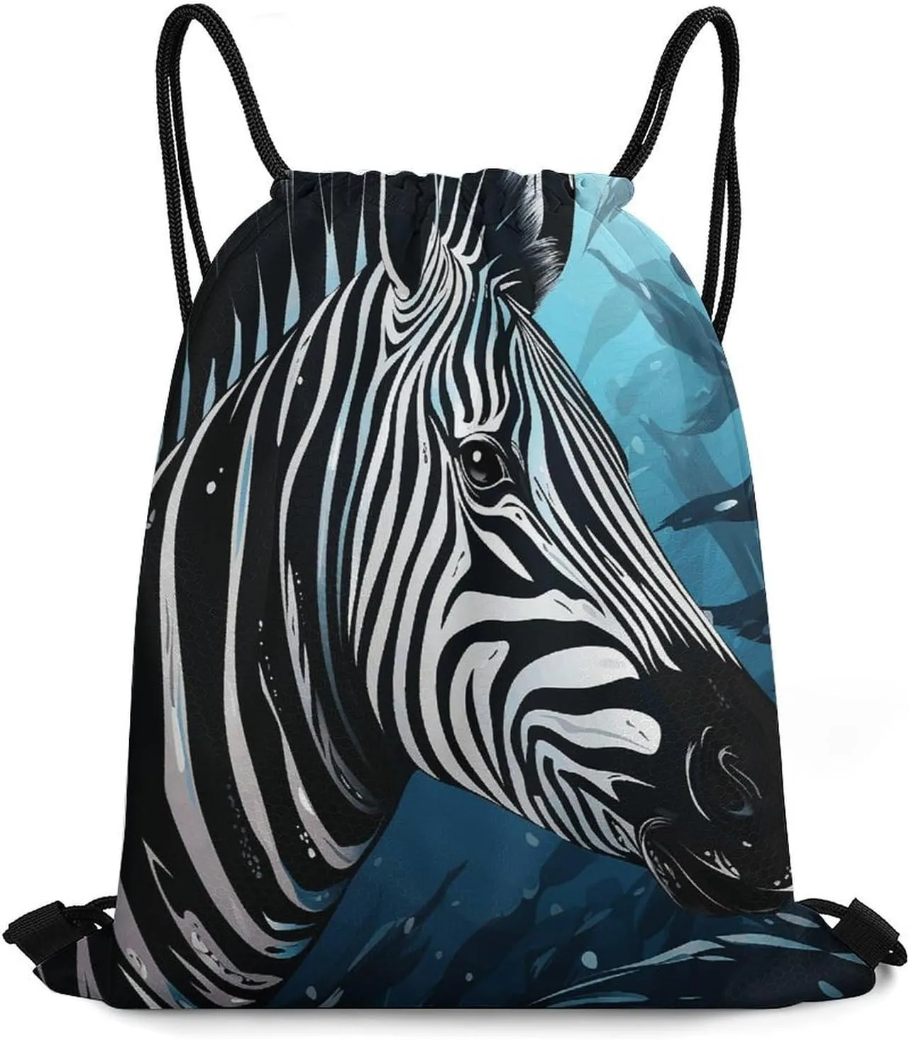 Drawstring Backpack Bag,Blue Sailfish Print Drawstring Backpacks,Sports Gym Backpack with Mesh Pocket String Bag for Women Men