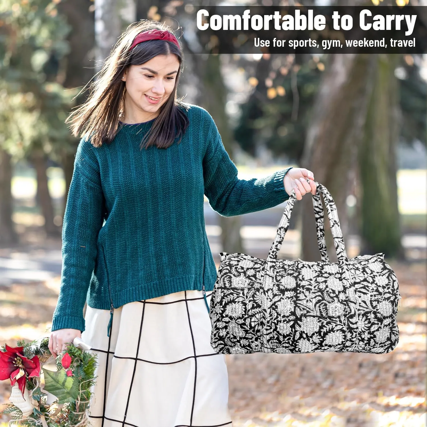 Duffle Bag – Handmade Block Print Duffle, Boho, Weekender, Travel Tote | Overnight Gym Yoga | Sustainable Cotton | Maternity, Hospital & Pregnancy Essentials | Washable