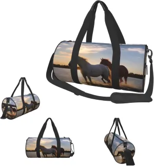 Duffle Bags Sunsets Lake Horses Gym Bag for Men Women Waterproof Travel Duffle Bags Convertible Carry on Garment Bag for Travel Sports