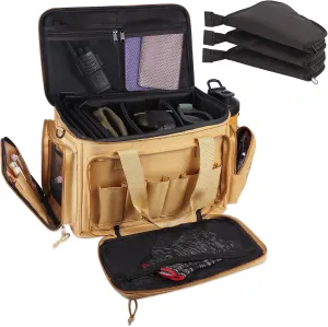 Durable Shooting Tactical Gun Range Bag with 3 Pistol Cases for Handgun - 6 Magazine Slots & Removable Strap - Waterproof and Lightweight