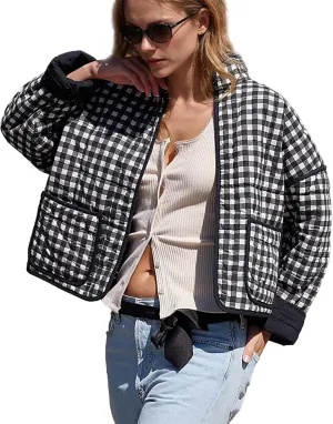 Duyang Women's Cropped Puffer Jacket Lightweight Floral Printed Open Front Quilted Coat Winter Warm Outwear