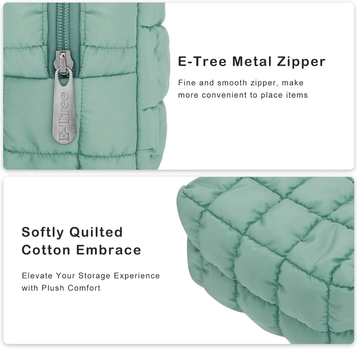 E-Tree Cute Makeup Bag,Quilted Cosmetic Bag,Make up Pouch for Purse,Toiletry Zipper Pouch,Checkered Bag,Travel Case,Storage Pouches for Organization (Green)