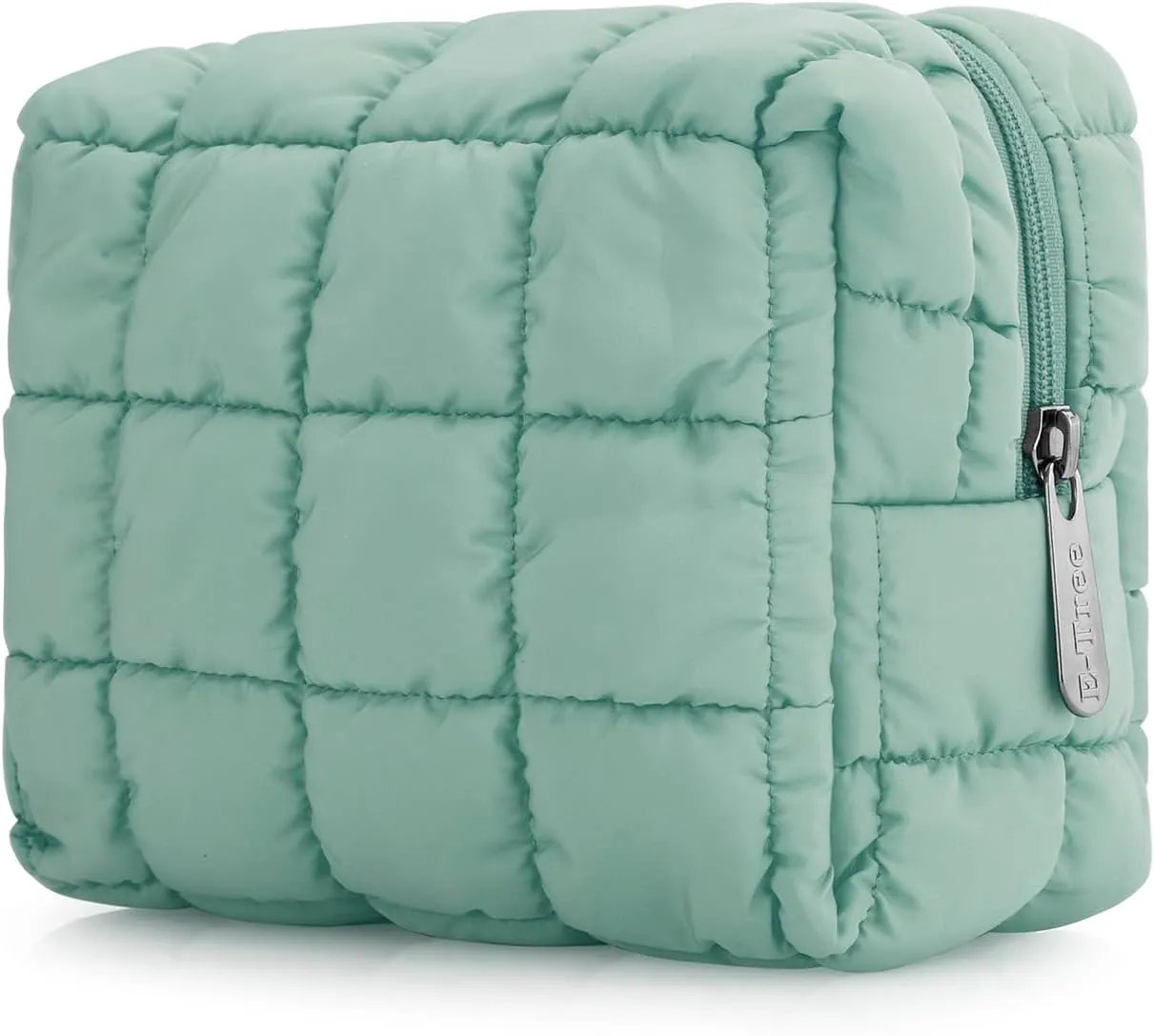 E-Tree Cute Makeup Bag,Quilted Cosmetic Bag,Make up Pouch for Purse,Toiletry Zipper Pouch,Checkered Bag,Travel Case,Storage Pouches for Organization (Green)