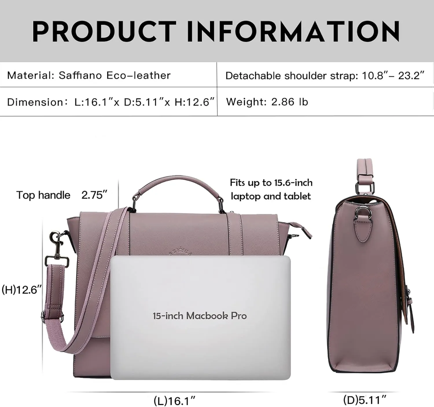 EaseGave Women's 15.6 Inch Laptop Briefcase, Vintage Purple Saffiano Eco-Leather, 4 Large Compartments, 2 Slip Pockets, 1 Zip-Fastening Pocket