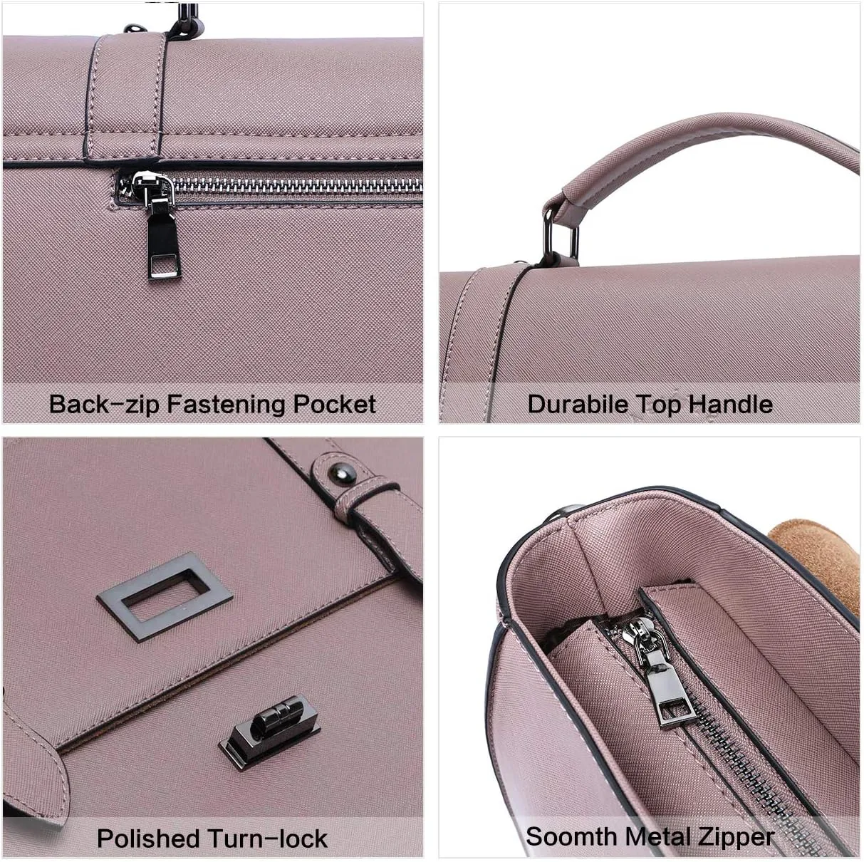 EaseGave Women's 15.6 Inch Laptop Briefcase, Vintage Purple Saffiano Eco-Leather, 4 Large Compartments, 2 Slip Pockets, 1 Zip-Fastening Pocket