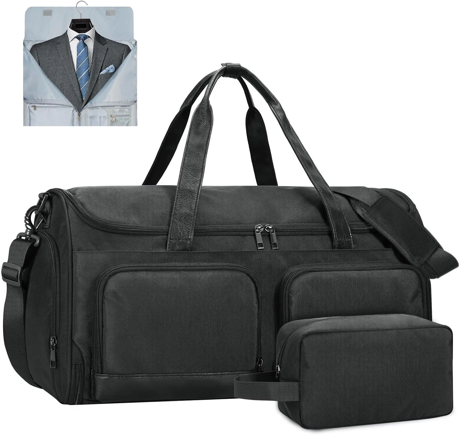 ECOHUB 2-in-1 Garment Bag Carry On Travel Duffel Bags, Water-Resistant Luggage Bag with Wet Pocket Shoe Pouch and Toiletry Bag, Lightweight and Durable Hanging Suit Bag for Business and Weekend, Black