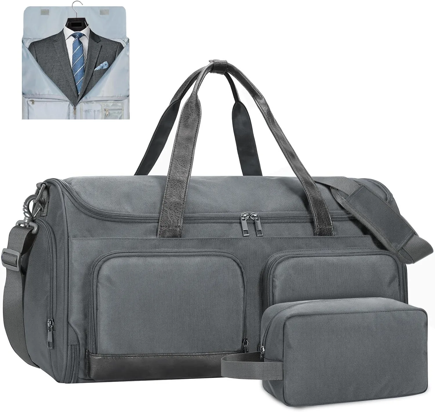 ECOHUB 2-in-1 Garment Bag Carry On Travel Duffel Bags, Water-Resistant Luggage Bag with Wet Pocket, Shoe Pouch and Toiletry Bag, Lightweight and Durable Hanging Suit Bag for Business and Weekend, Grey