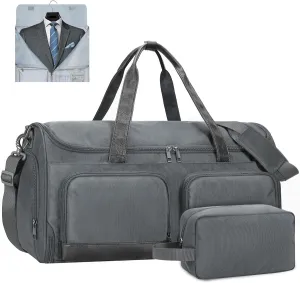 ECOHUB 2-in-1 Garment Bag Carry On Travel Duffel Bags, Water-Resistant Luggage Bag with Wet Pocket, Shoe Pouch and Toiletry Bag, Lightweight and Durable Hanging Suit Bag for Business and Weekend, Grey