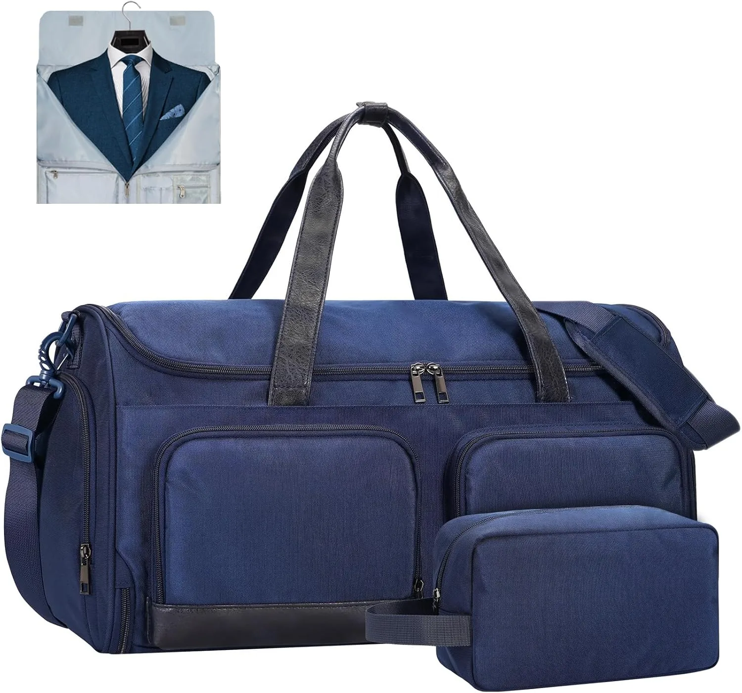 ECOHUB 2-in-1 Garment Bag Carry On Travel Duffel Bags, Water-Resistant Luggage Bag with Wet Pocket Shoe Pouch and Toiletry Bag, Lightweight Durable Hanging Suit Bag for Business and Weekend, Navy Blue