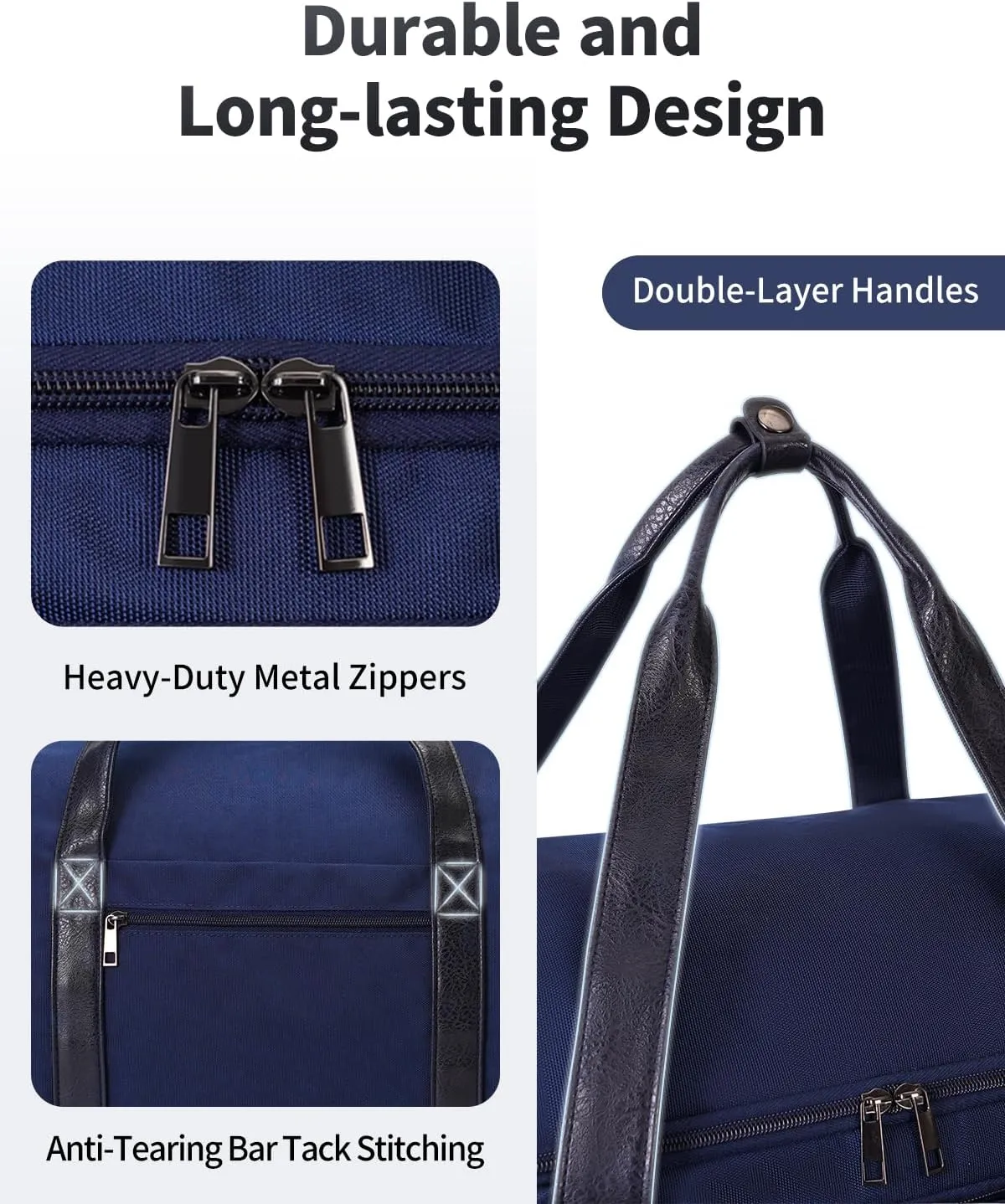 ECOHUB 2-in-1 Garment Bag Carry On Travel Duffel Bags, Water-Resistant Luggage Bag with Wet Pocket Shoe Pouch and Toiletry Bag, Lightweight Durable Hanging Suit Bag for Business and Weekend, Navy Blue