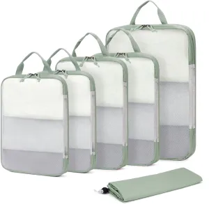 ECOHUB 6 Set Compression Packing Cubes, Lightweight Vacation Travel Essentials, Durable Travel Accessories for Suitcase Carry On Luggage Organizer Bags Set with YKK Zippers Shoe Bag, Green