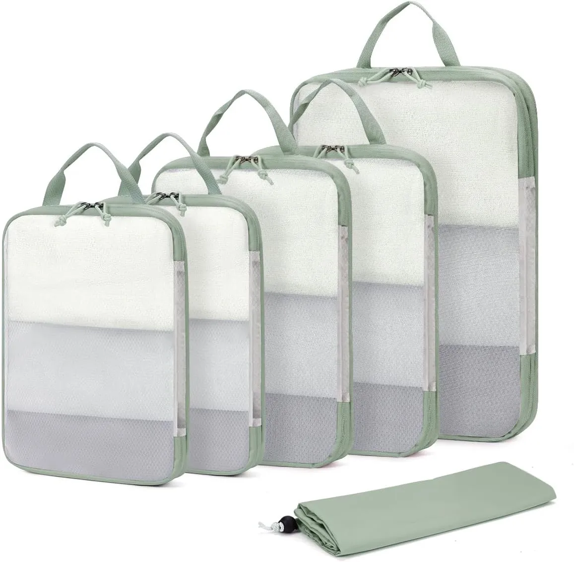 ECOHUB 6 Set Compression Packing Cubes, Lightweight Vacation Travel Essentials, Durable Travel Accessories for Suitcase Carry On Luggage Organizer Bags Set with YKK Zippers Shoe Bag, Green