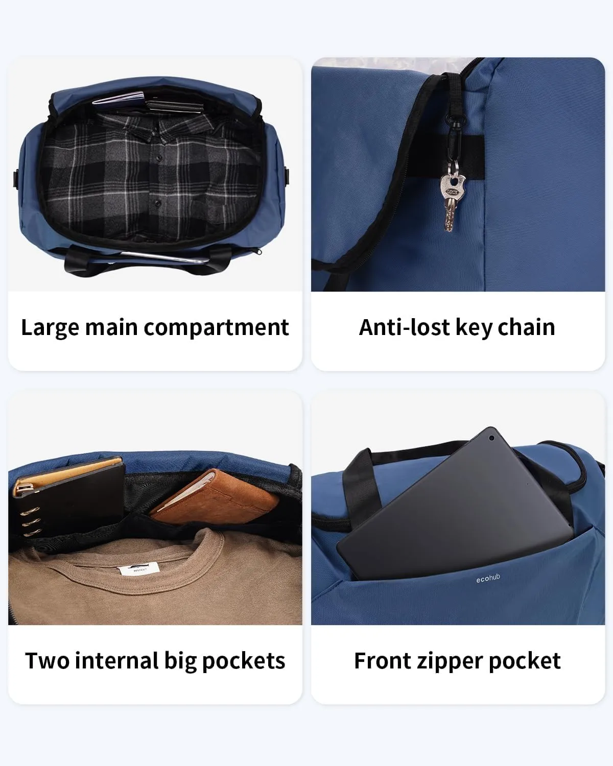 ECOHUB For Spirit Airlines Personal Item Bag 18x14x8 Travel Essentials Travel Duffel Bag Carry on Luggage Gym bag Weekender Overnight Bags Hospital Bags for Women and Men