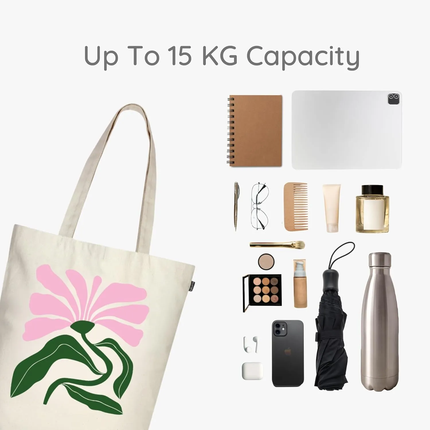 Ecoright Tote Bag for Women with Zipper, Small Tote Bag, Canvas Bag, Reusable Cotton Bag for Beach, Grocery, School & Work