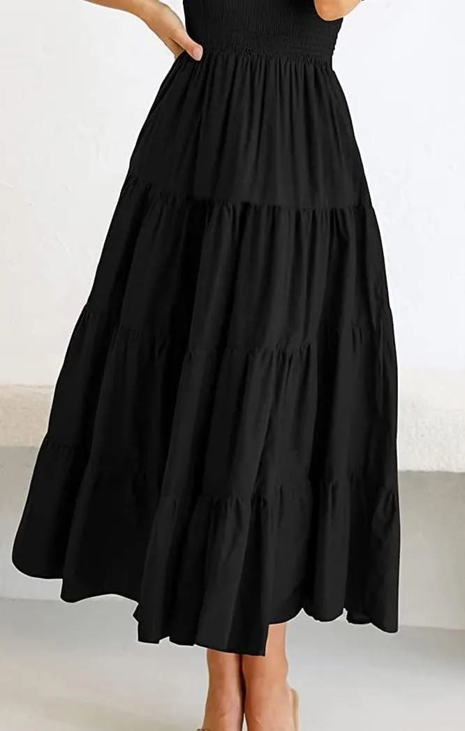 ELIGNTLOFT Women's Summer Casual Maxi Dress Spaghetti Strap Square Neck Boho Beach Long Sun Dresses
