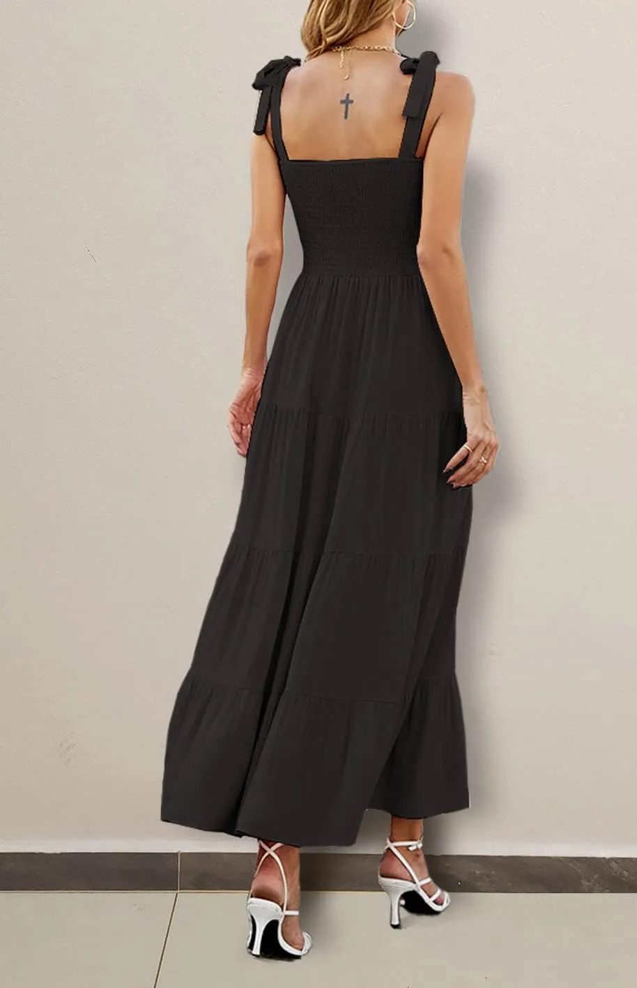 ELIGNTLOFT Women's Summer Casual Maxi Dress Spaghetti Strap Square Neck Boho Beach Long Sun Dresses