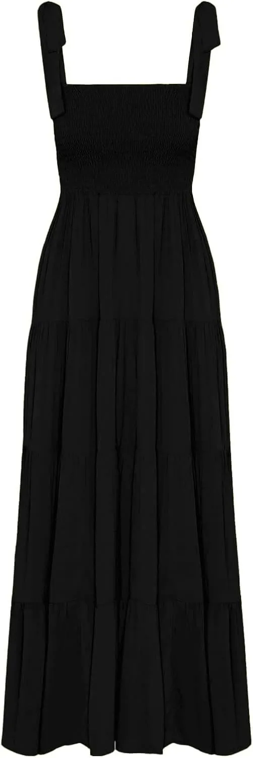 ELIGNTLOFT Women's Summer Casual Maxi Dress Spaghetti Strap Square Neck Boho Beach Long Sun Dresses
