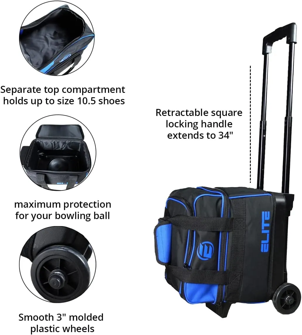 ELITE Basic Single Roller Bowling Ball Bag | Multiple Colors | Fits Up to Size 10.5 Shoes | Compact Design | Bowling Bags With Wheels