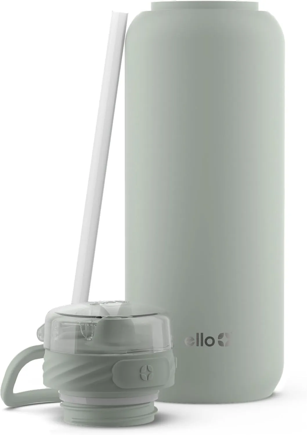 Ello Cooper 32oz Stainless Steel Water Bottle with Straw and Carry Handle, Double Walled and Vacuum Insulated Metal, Leak Proof Locking Lid with Soft Silicone Spout, Reusable, BPA Free, Sage