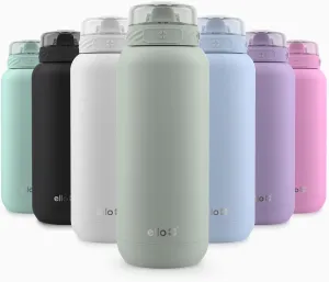 Ello Cooper 32oz Stainless Steel Water Bottle with Straw and Carry Handle, Double Walled and Vacuum Insulated Metal, Leak Proof Locking Lid with Soft Silicone Spout, Reusable, BPA Free, Sage