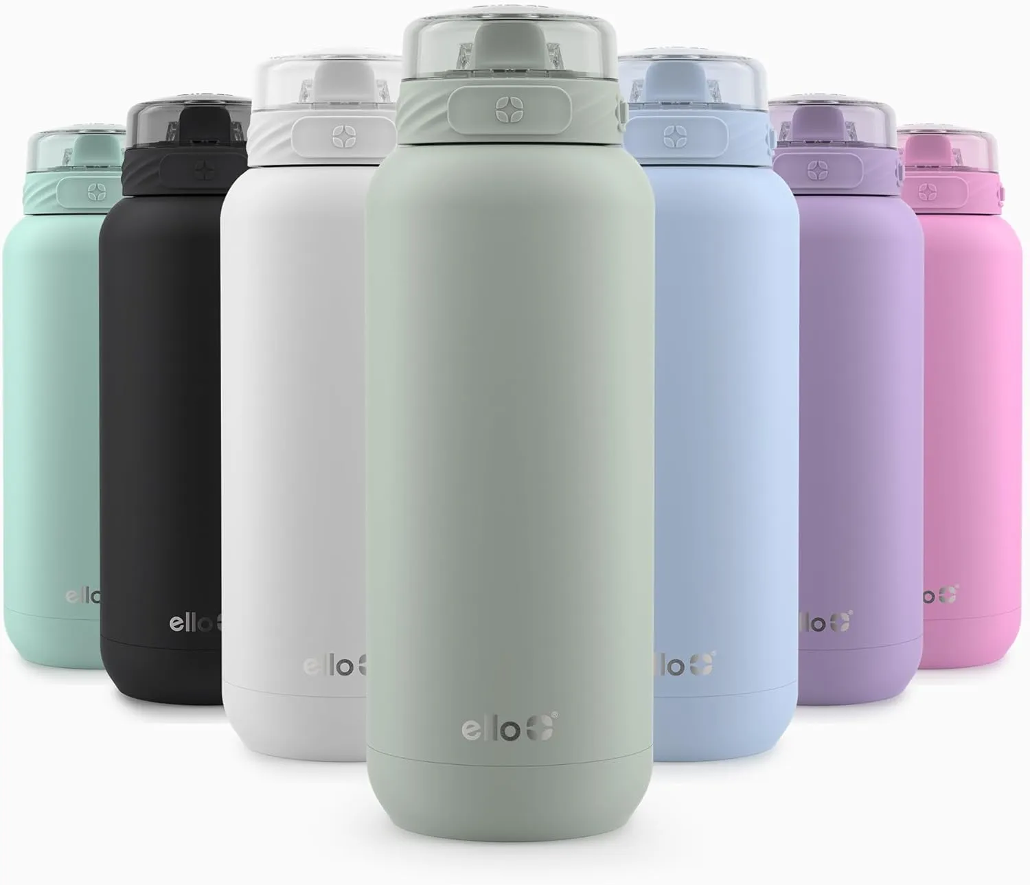 Ello Cooper 32oz Stainless Steel Water Bottle with Straw and Carry Handle, Double Walled and Vacuum Insulated Metal, Leak Proof Locking Lid with Soft Silicone Spout, Reusable, BPA Free, Sage