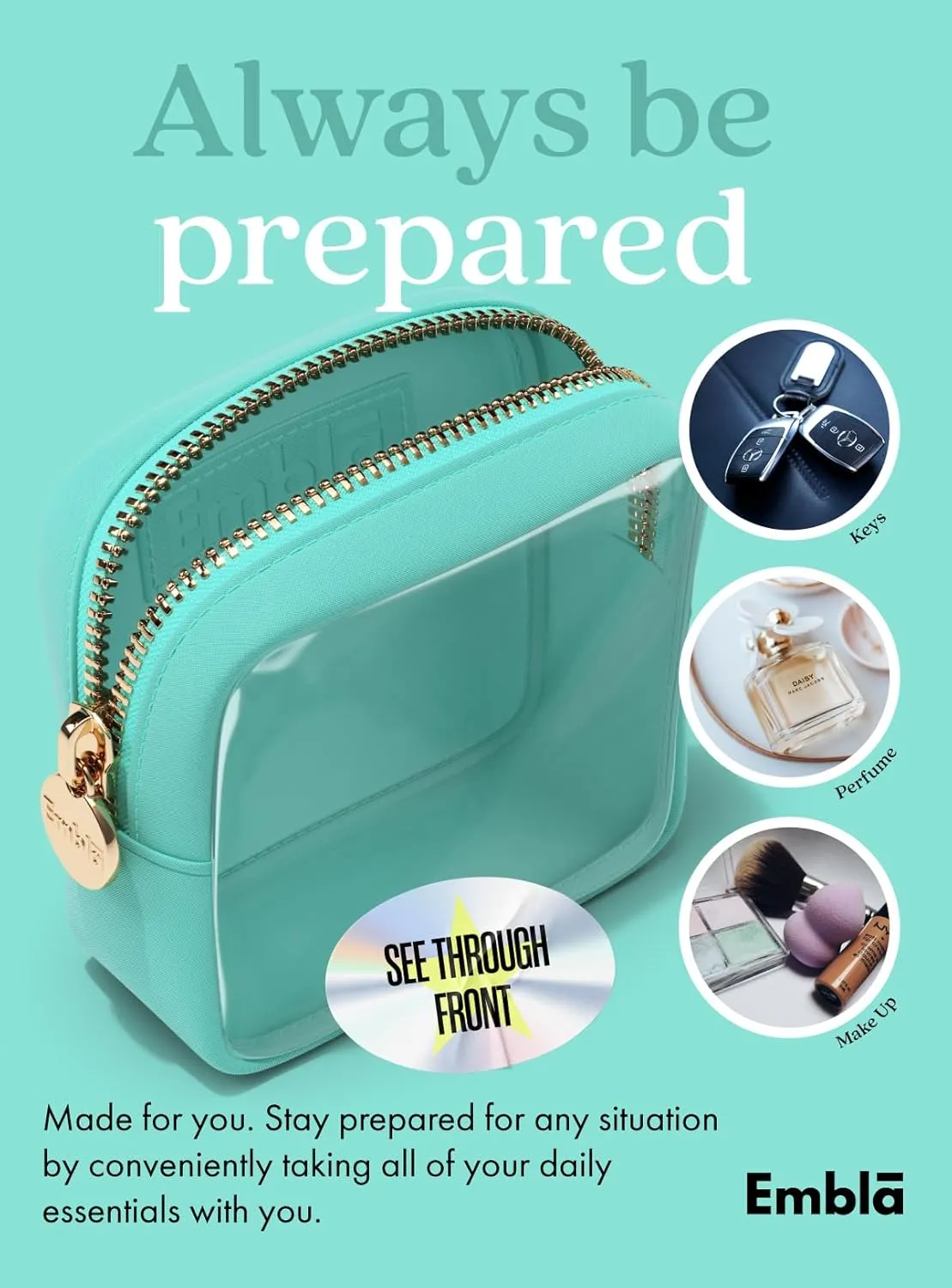 Embla Clear Cosmetic Bag Makeup Case, Clear Zipper Make Up Pouch and Toiletry Travel Tote, Cute Skincare Pouches for Women Girls, Preppy Purse Cosmetic Organizer, Mini Makeup Bags, Cotton Candy