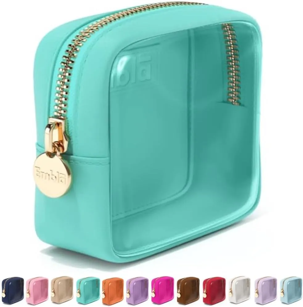 Embla Clear Cosmetic Bag Makeup Case, Clear Zipper Make Up Pouch and Toiletry Travel Tote, Cute Skincare Pouches for Women Girls, Preppy Purse Cosmetic Organizer, Mini Makeup Bags, Cotton Candy