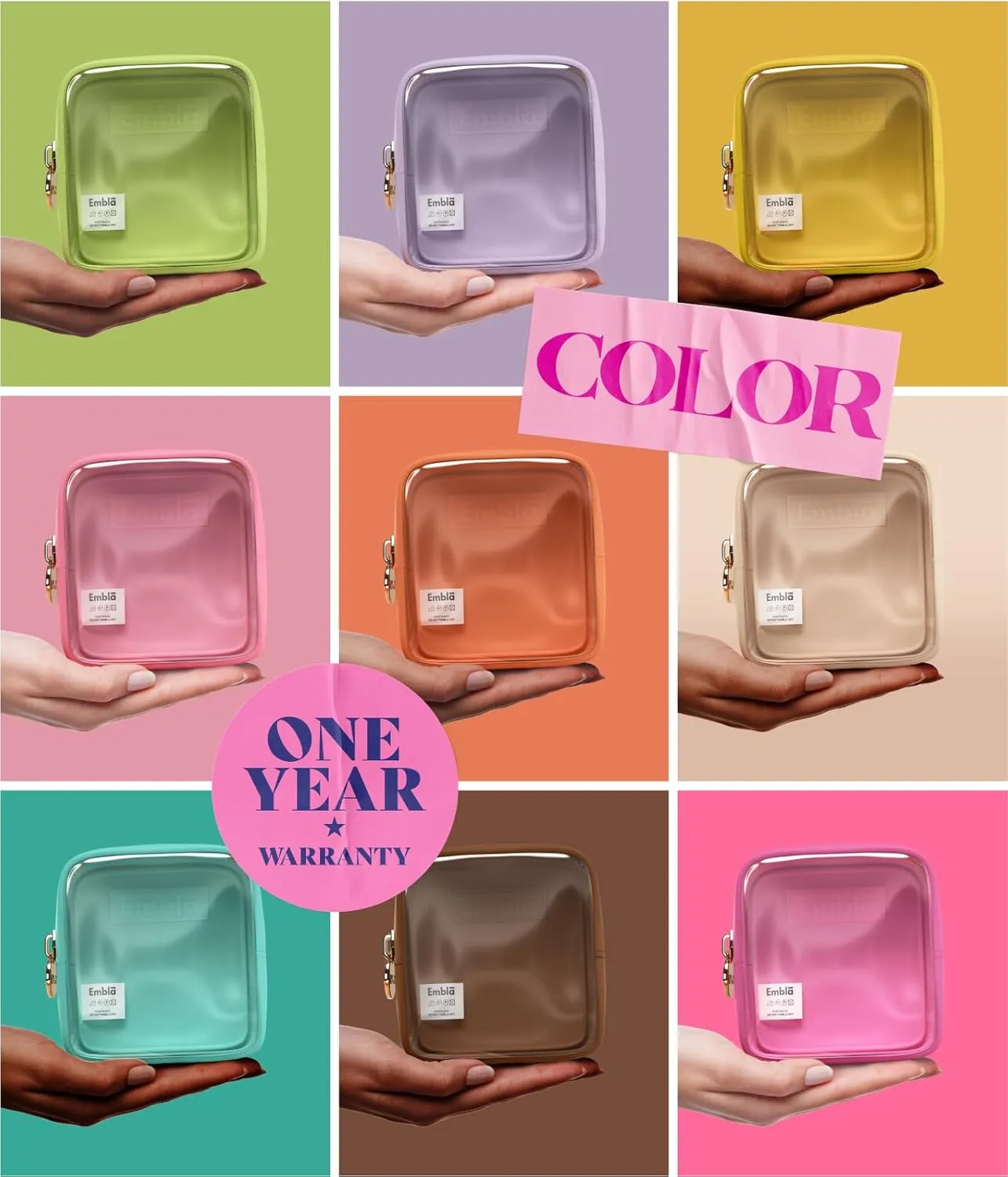 Embla Clear Cosmetic Bag Makeup Case, Clear Zipper Make Up Pouch and Toiletry Travel Tote, Cute Skincare Pouches for Women Girls, Preppy Purse Cosmetic Organizer, Mini Makeup Bags, Cotton Candy