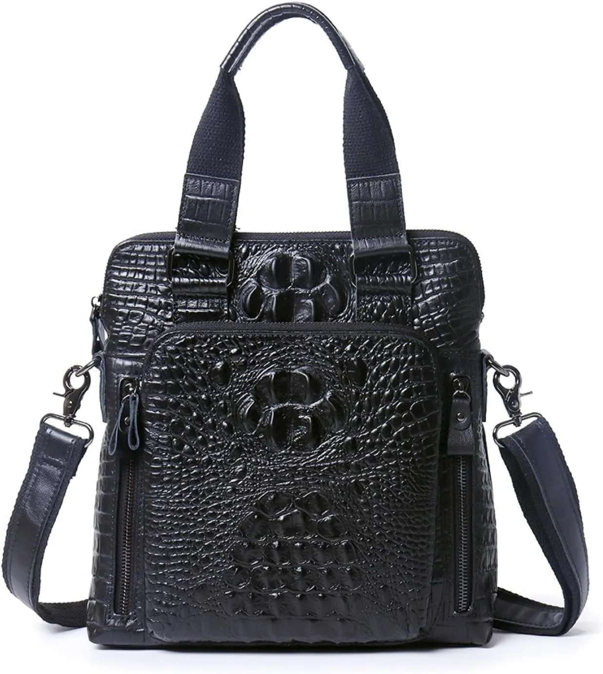 Embossed Crocodile Leather Men's Bag, Oily Wax Top Cowhide Tote, Vertical Shoulder Crossbody Bag
