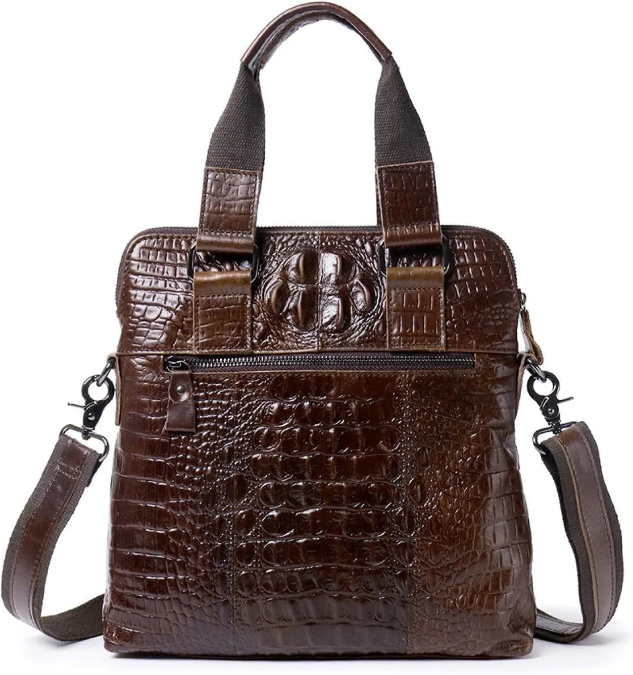 Embossed Crocodile Leather Men's Bag, Oily Wax Top Cowhide Tote, Vertical Shoulder Crossbody Bag