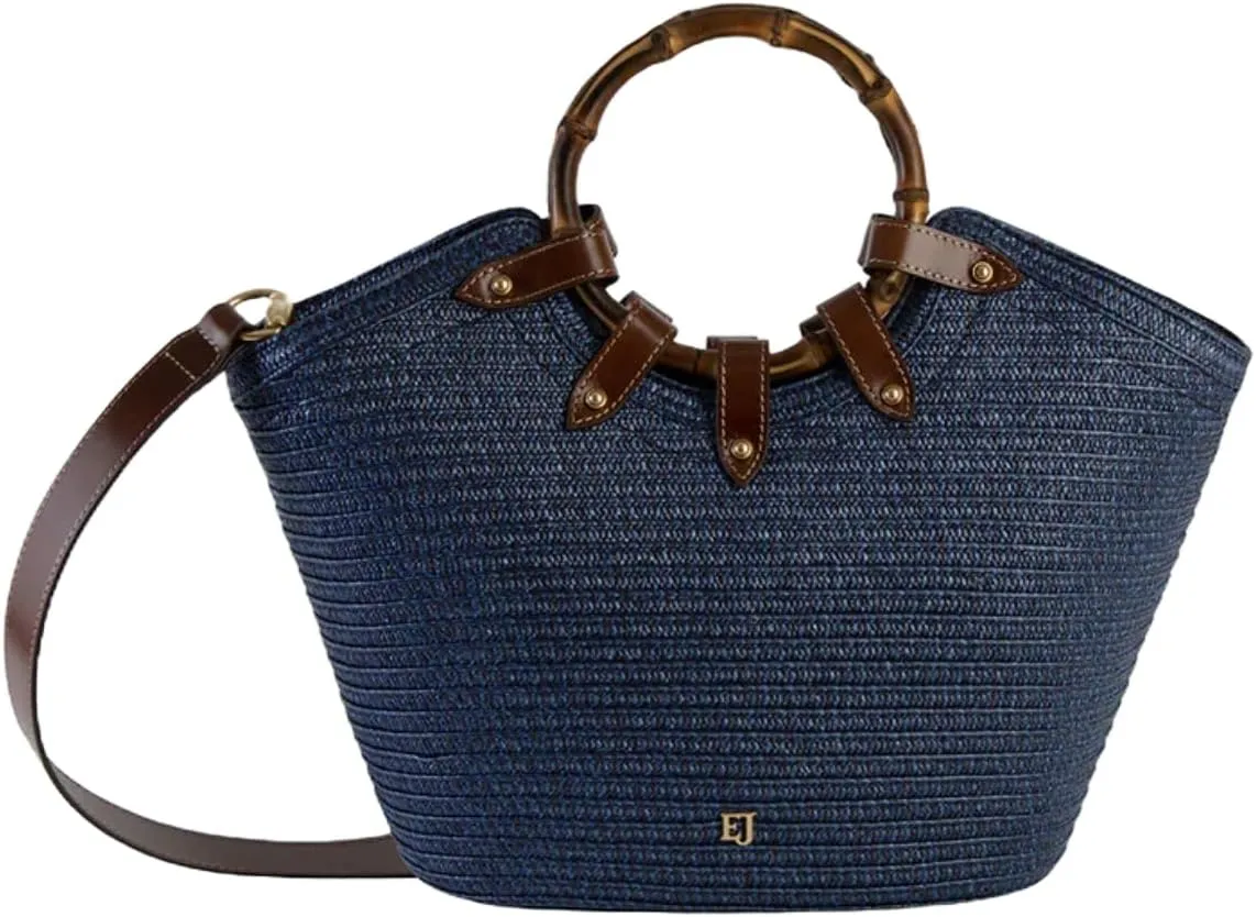 Eric Javits My Way Jr. Squishee Straw Bag - Drawstring Close Straw Beach Bags for Women with Detachable Leather Strap