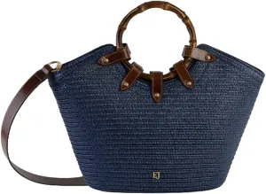 Eric Javits My Way Jr. Squishee Straw Bag - Drawstring Close Straw Beach Bags for Women with Detachable Leather Strap