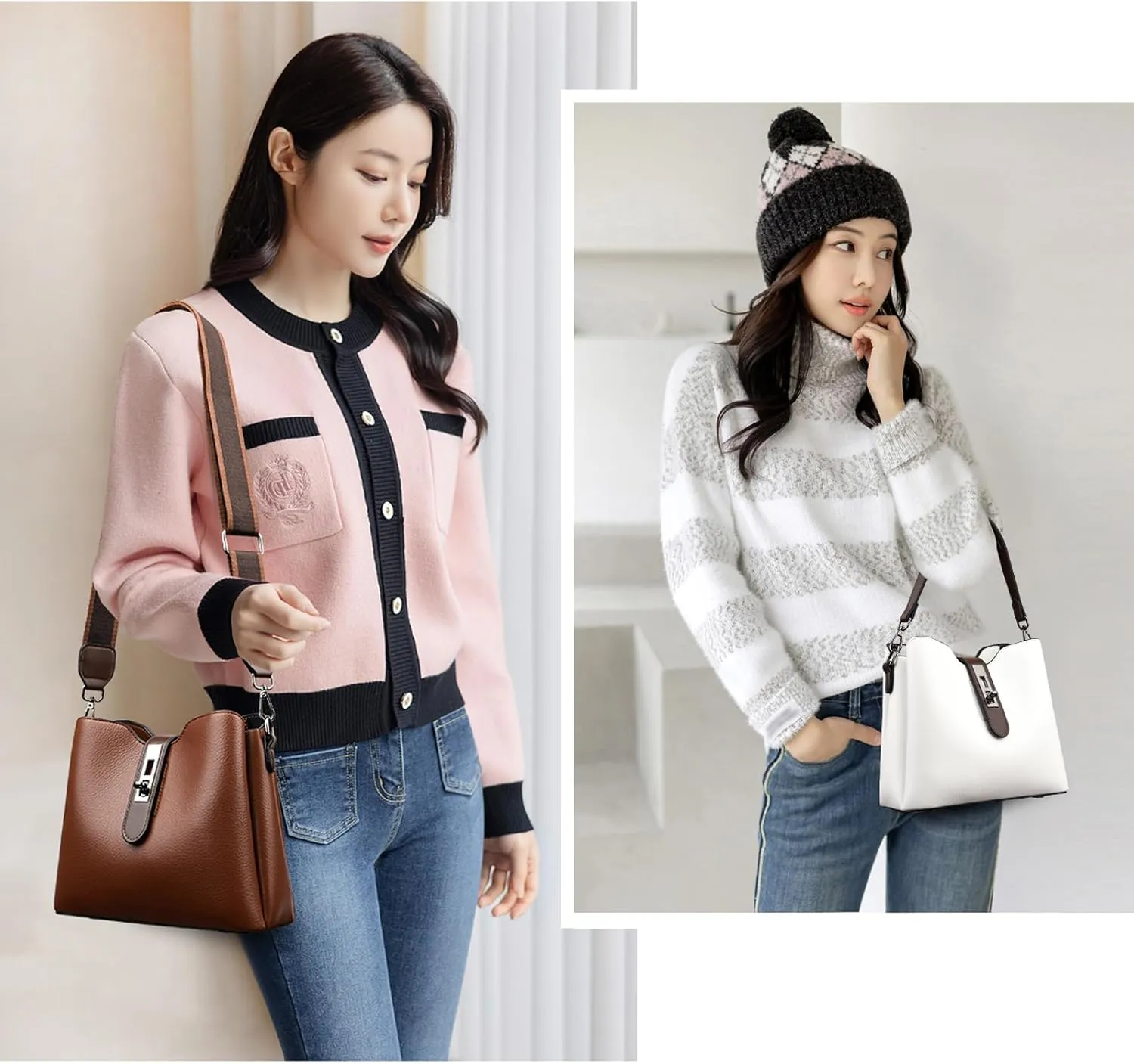 Eslcorri Hobo Bags for Women - Leather Crossbody Bags Fashion Purses and Handbags Ladies Shoulder Tote Satchel