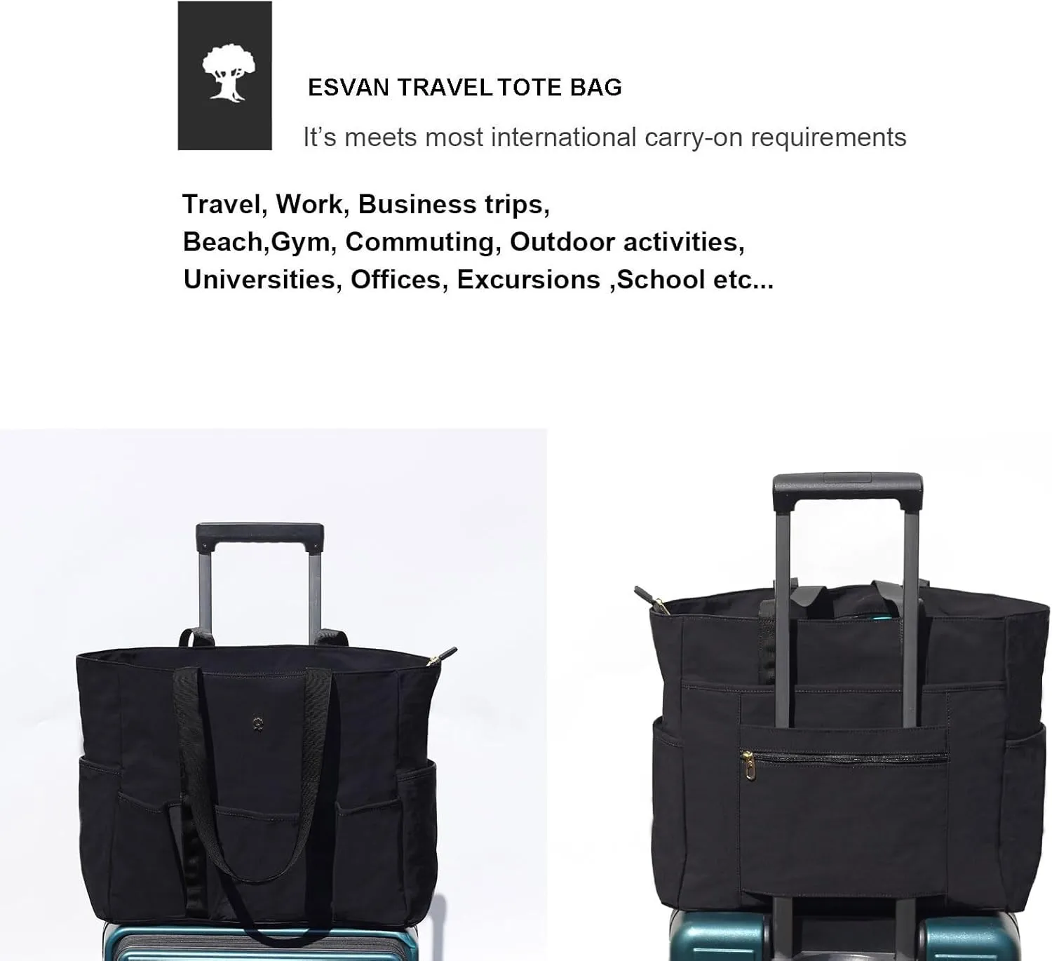 ESVAN Utility Tote Bag Weekender Duffle Bag with 13 Pockets - Perfect for Travel, Work, Gym, Beach, Teachers, and Nurses
