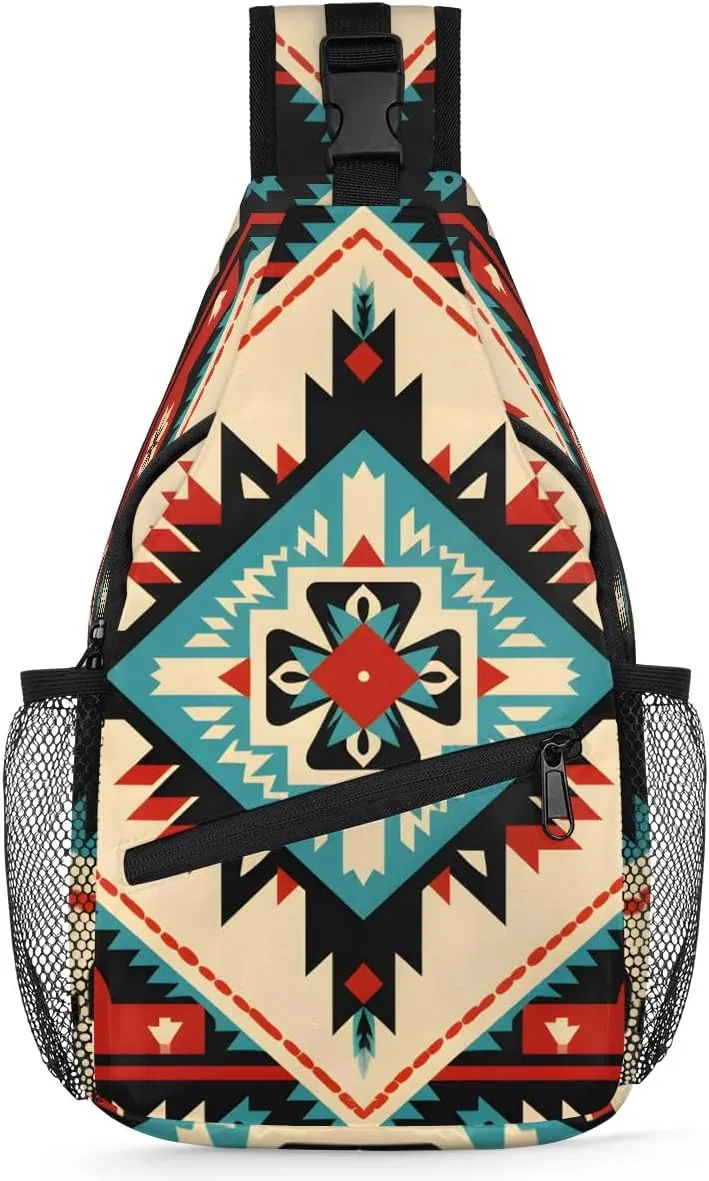Ethnic Style Floral Sling Bag for Travel Chest Bag Crossbody Bag Lightweight Sling Backpack Casual Daypack for Women Men