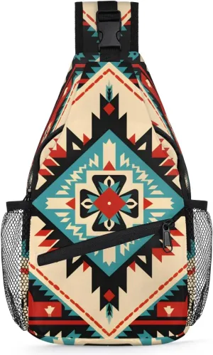 Ethnic Style Floral Sling Bag for Travel Chest Bag Crossbody Bag Lightweight Sling Backpack Casual Daypack for Women Men