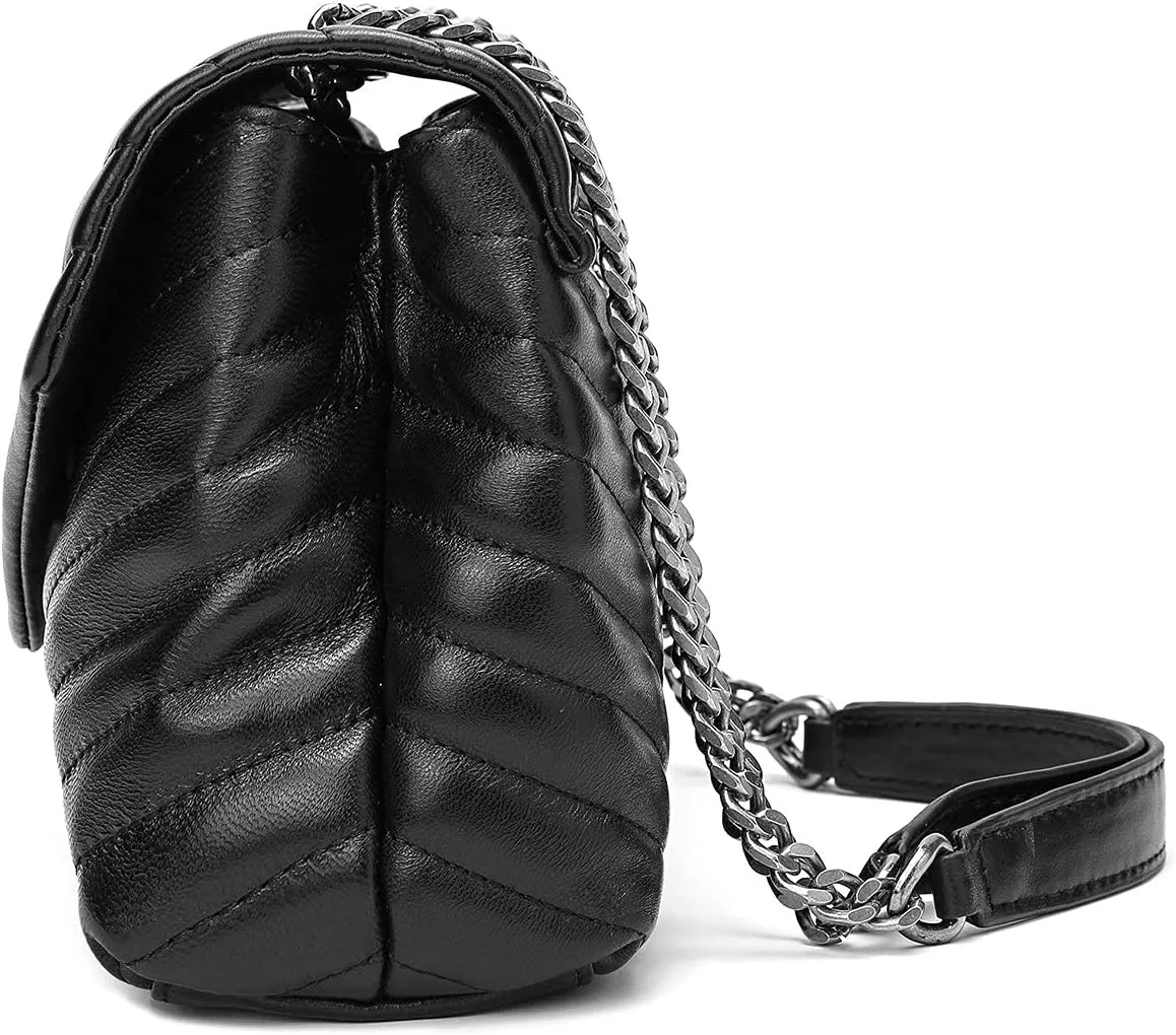 EvaLuLu Lambskin Leather Quilted Purse Shoulder Bag Women Handbags with Chain Strap