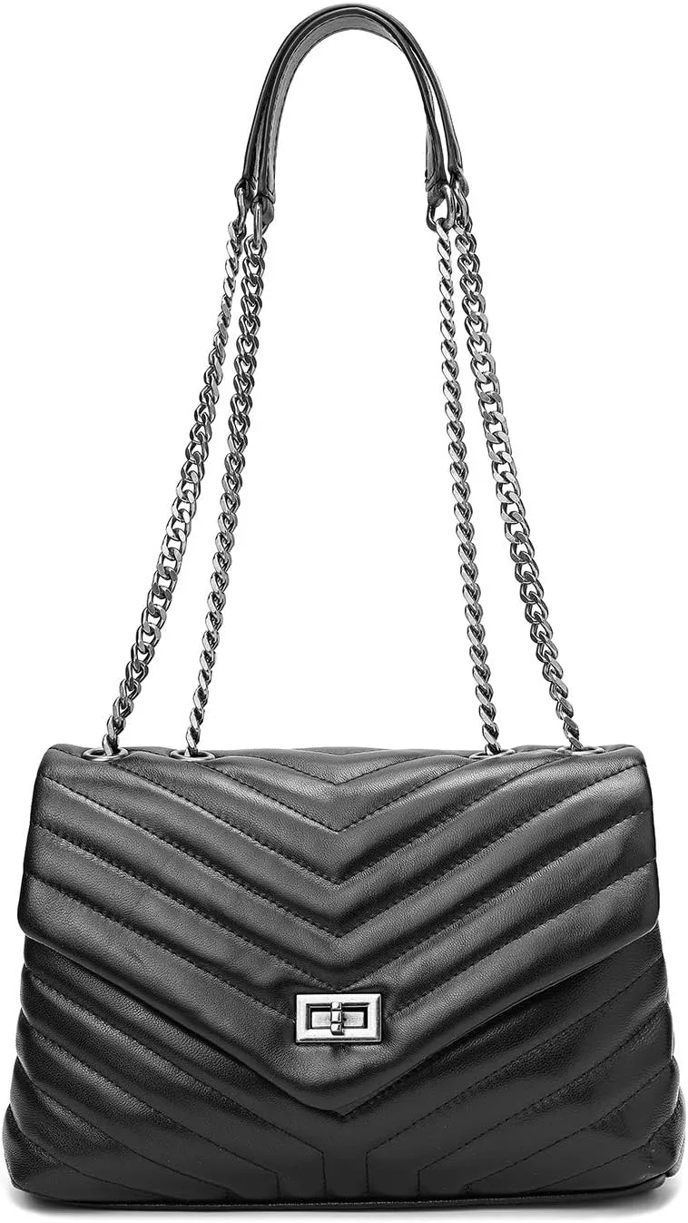 EvaLuLu Lambskin Leather Quilted Purse Shoulder Bag Women Handbags with Chain Strap