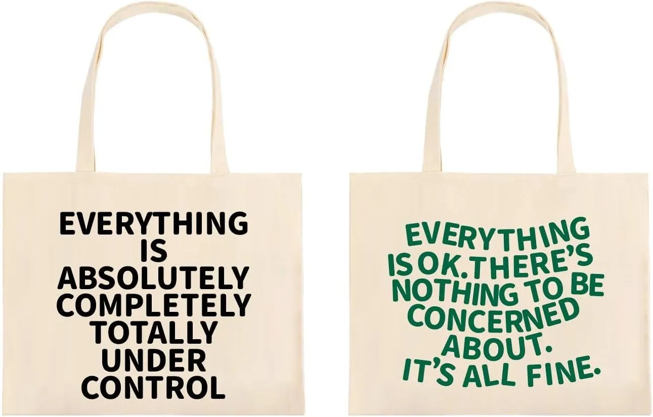 Everyting Is OK Tote Bag Large Tote Bag for Women Tote Handbag Cotton Tote Bag Reusable Grocery Bag Shopping Bag Beach Travel Bag Sports Gym Shoulder Bag Canvas Bag With Pocket
