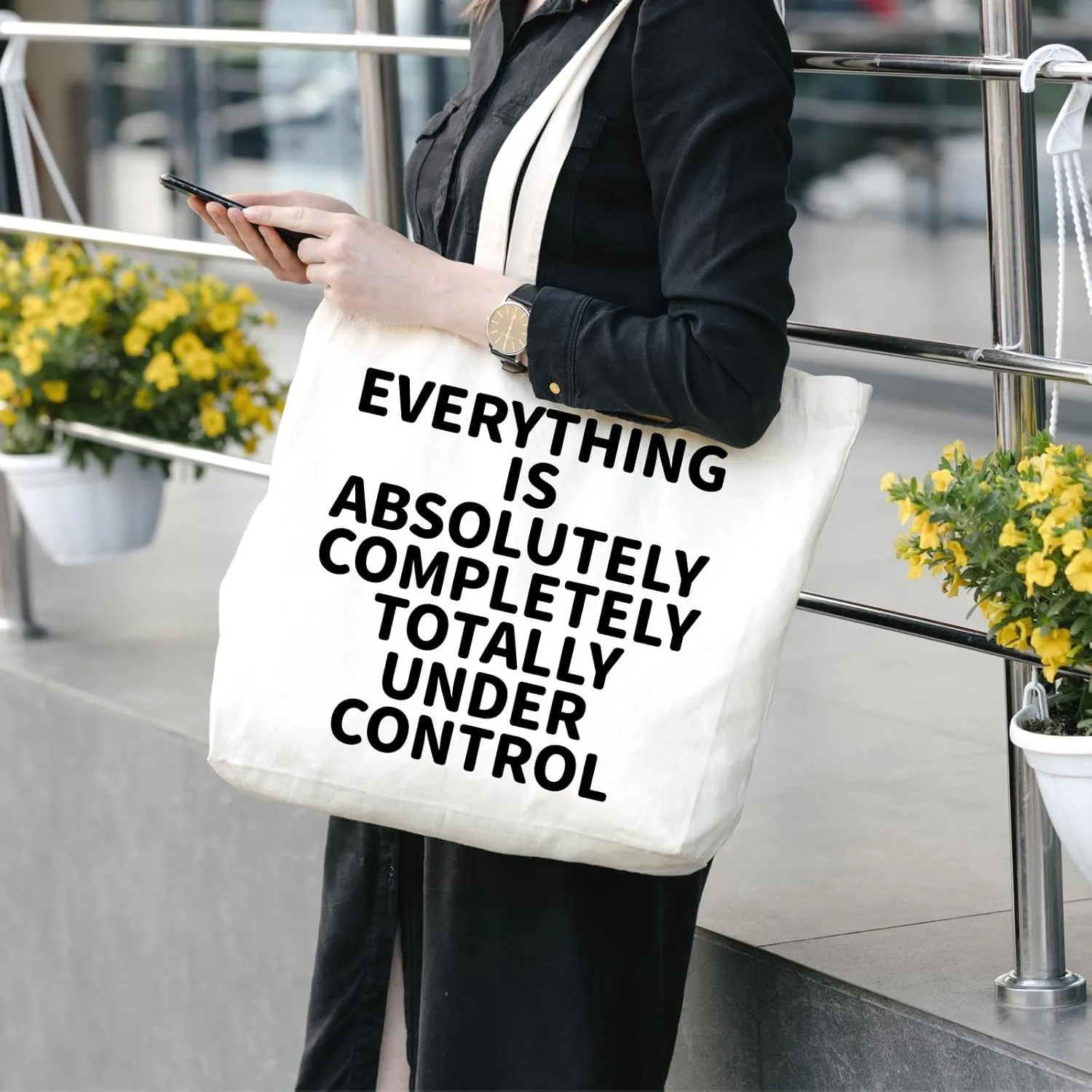 Everyting Is OK Tote Bag Large Tote Bag for Women Tote Handbag Cotton Tote Bag Reusable Grocery Bag Shopping Bag Beach Travel Bag Sports Gym Shoulder Bag Canvas Bag With Pocket