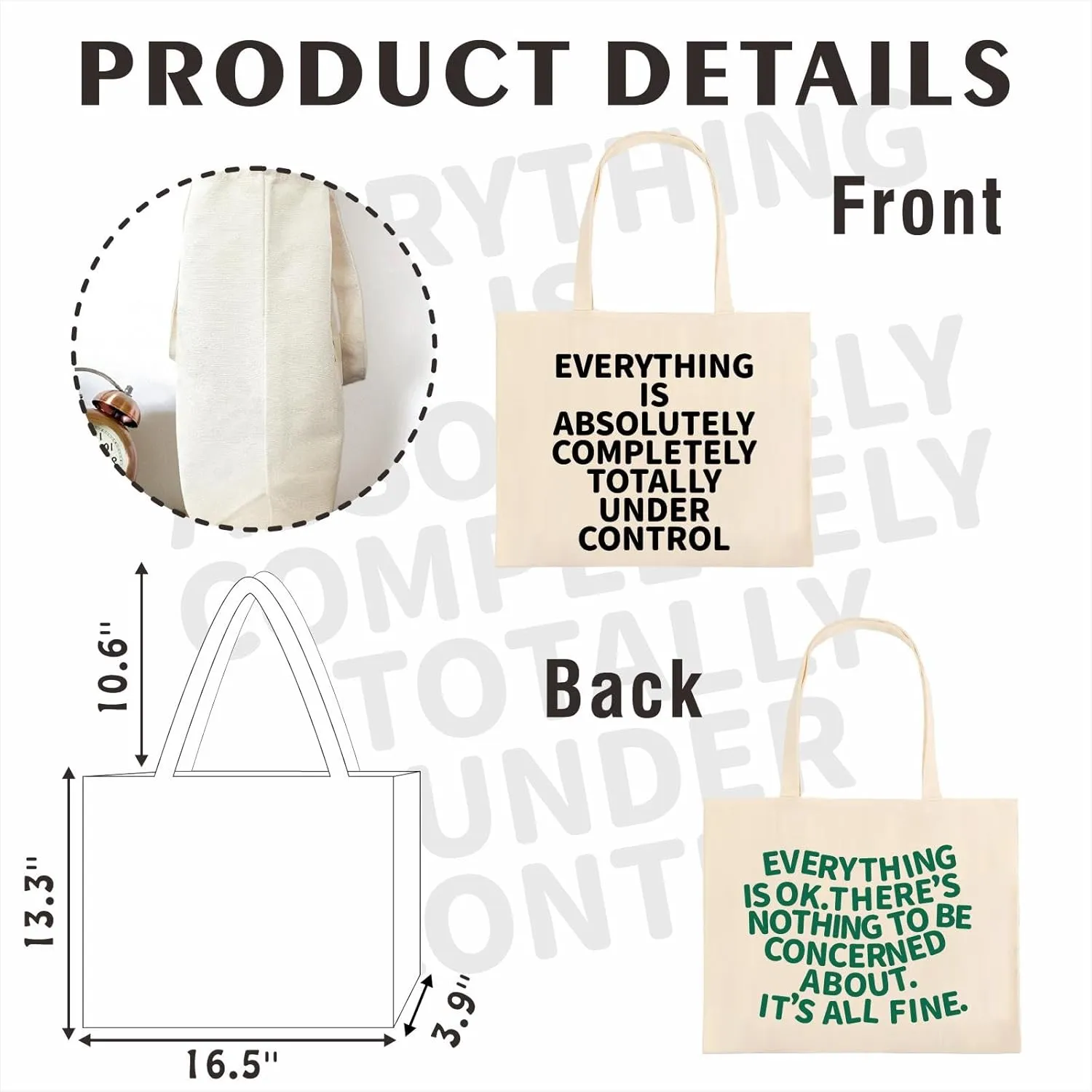 Everyting Is OK Tote Bag Large Tote Bag for Women Tote Handbag Cotton Tote Bag Reusable Grocery Bag Shopping Bag Beach Travel Bag Sports Gym Shoulder Bag Canvas Bag With Pocket