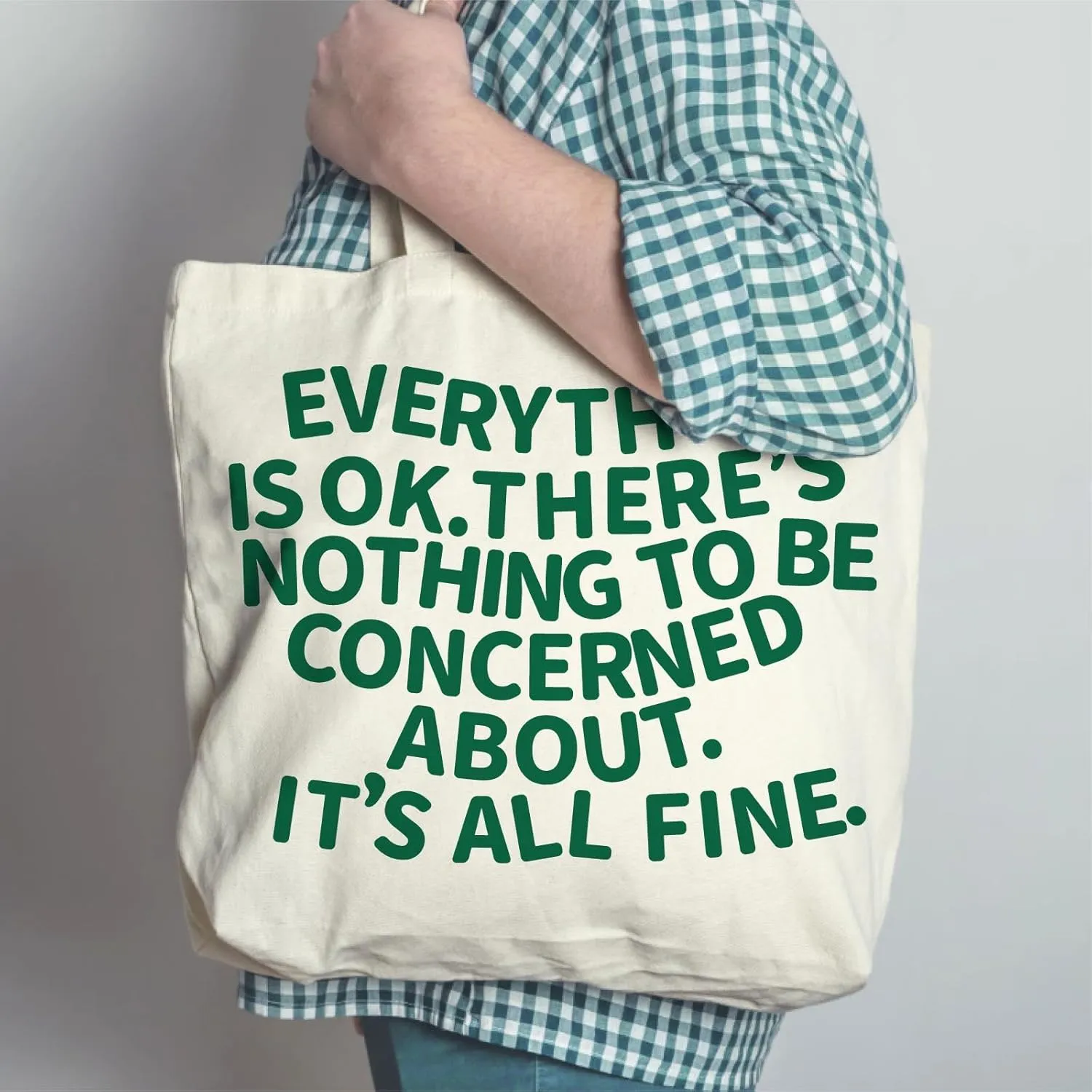 Everyting Is OK Tote Bag Large Tote Bag for Women Tote Handbag Cotton Tote Bag Reusable Grocery Bag Shopping Bag Beach Travel Bag Sports Gym Shoulder Bag Canvas Bag With Pocket