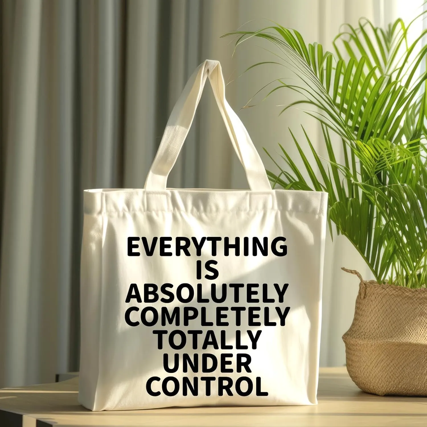 Everyting Is OK Tote Bag Large Tote Bag for Women Tote Handbag Cotton Tote Bag Reusable Grocery Bag Shopping Bag Beach Travel Bag Sports Gym Shoulder Bag Canvas Bag With Pocket