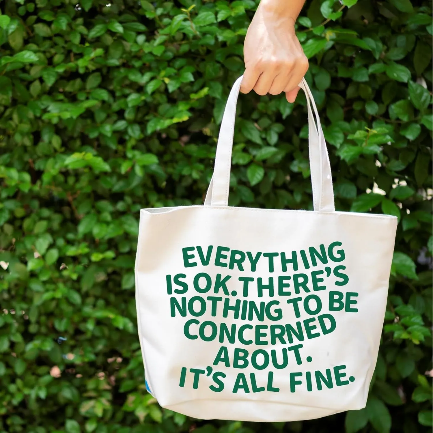 Everyting Is OK Tote Bag Large Tote Bag for Women Tote Handbag Cotton Tote Bag Reusable Grocery Bag Shopping Bag Beach Travel Bag Sports Gym Shoulder Bag Canvas Bag With Pocket