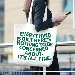Everyting Is OK Tote Bag Large Tote Bag for Women Tote Handbag Cotton Tote Bag Reusable Grocery Bag Shopping Bag Beach Travel Bag Sports Gym Shoulder Bag Canvas Bag With Pocket