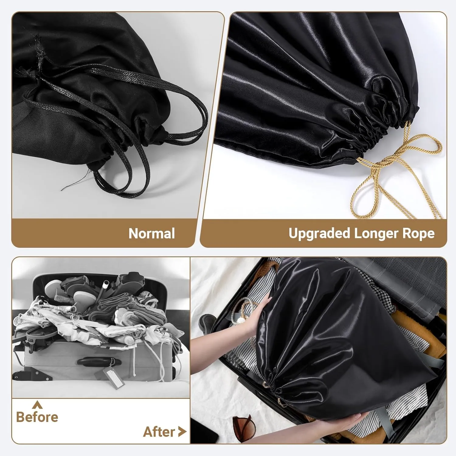 Ewen 7Pcs Dust Bags for Handbags, Silk Cloth Bag with Drawstring, 2Pack 11.8x15.7in Storage for Shoes, 2Pcs 19.6x15.7in Dust Bag, Pack of 3 23.6x19.6in Bag for Purse, Black Satin Travel Storage Pouch