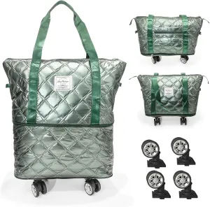 Expandable Duffel Rolling Mommy Travel Luggage Convertible Gym Bag - Large Weekend Bag for Women (Light Green)