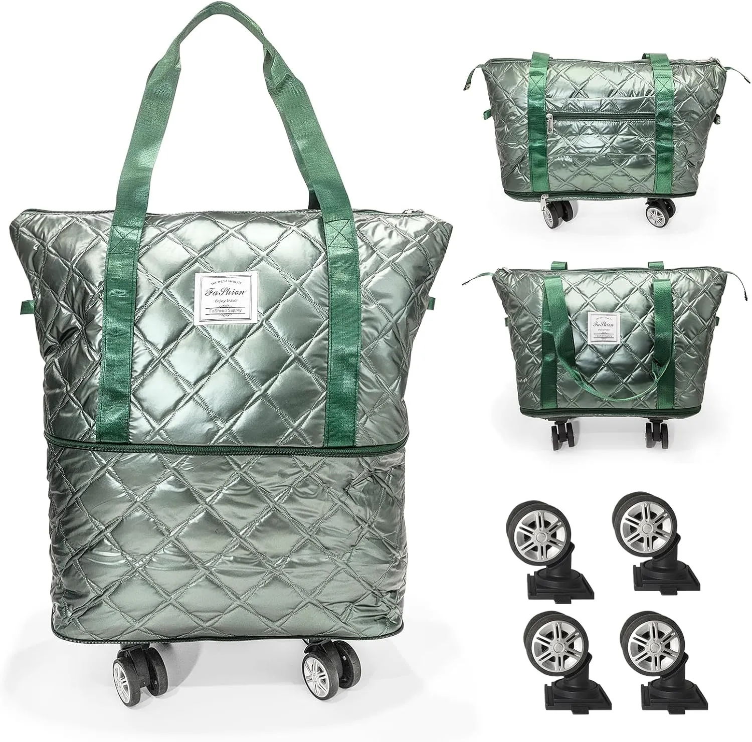 Expandable Duffel Rolling Mommy Travel Luggage Convertible Gym Bag - Large Weekend Bag for Women (Light Green)