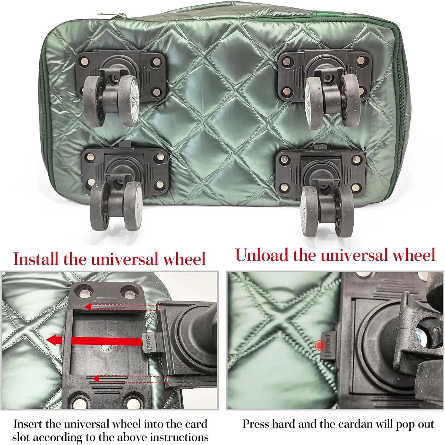 Expandable Duffel Rolling Mommy Travel Luggage Convertible Gym Bag - Large Weekend Bag for Women (Light Green)