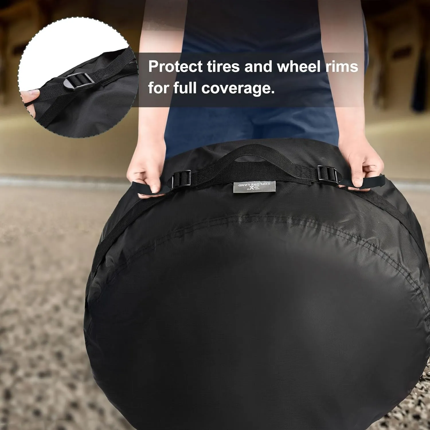 Explore Land Seasonal Tire Cover - Spare Tire Bag with Handle, Heavy Duty Winter Wheel Storage Tote Against Dust and Scratches, 4 Pack (Fits Diameters 23''-25.75'', Black)